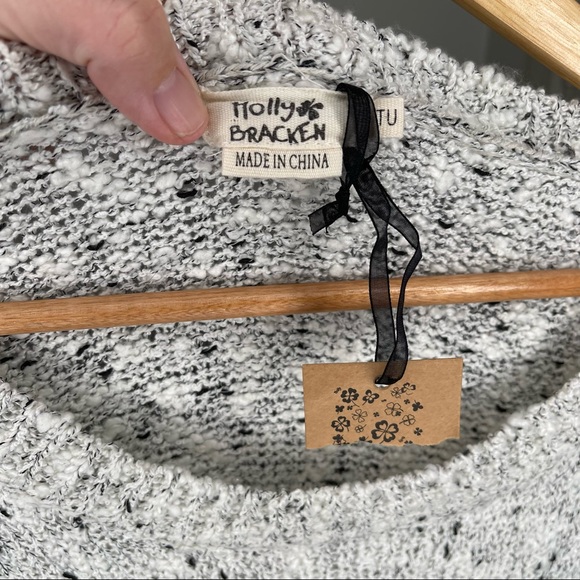 Molly Bracken Black and White Fuzzy Heart Crewneck Sweater NWOT - Picture 5 of 7